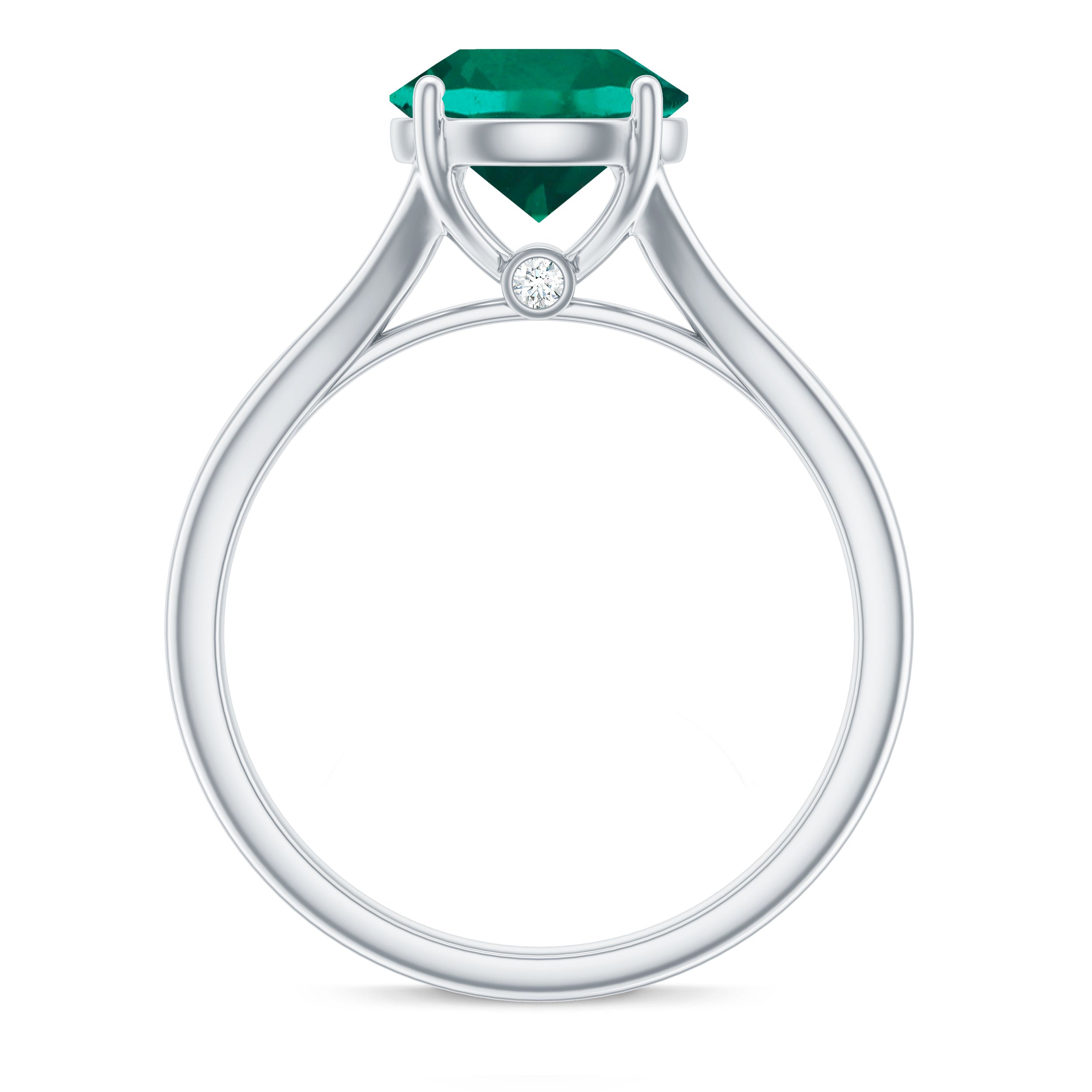 Solitaire Promise Ring with 2 CT Lab Created Emerald and Diamond Lab Created Emerald - ( AAAA ) - Quality - Rosec Jewels