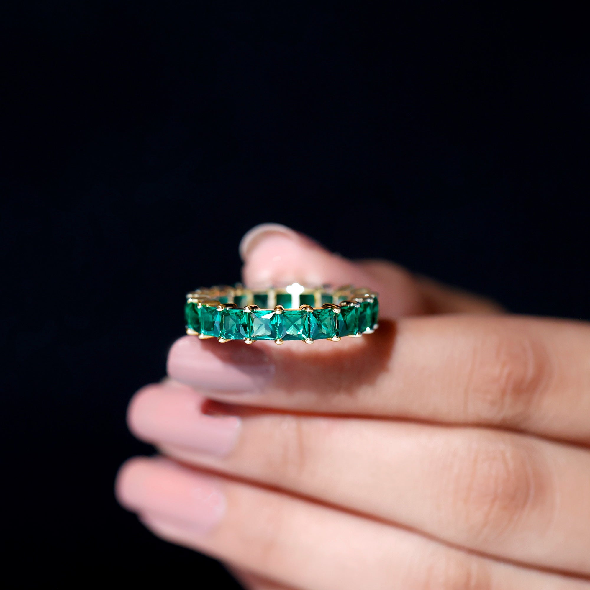 Princess Cut Lab Grown Emerald Full Eternity Band Ring Lab Created Emerald - ( AAAA ) - Quality - Rosec Jewels