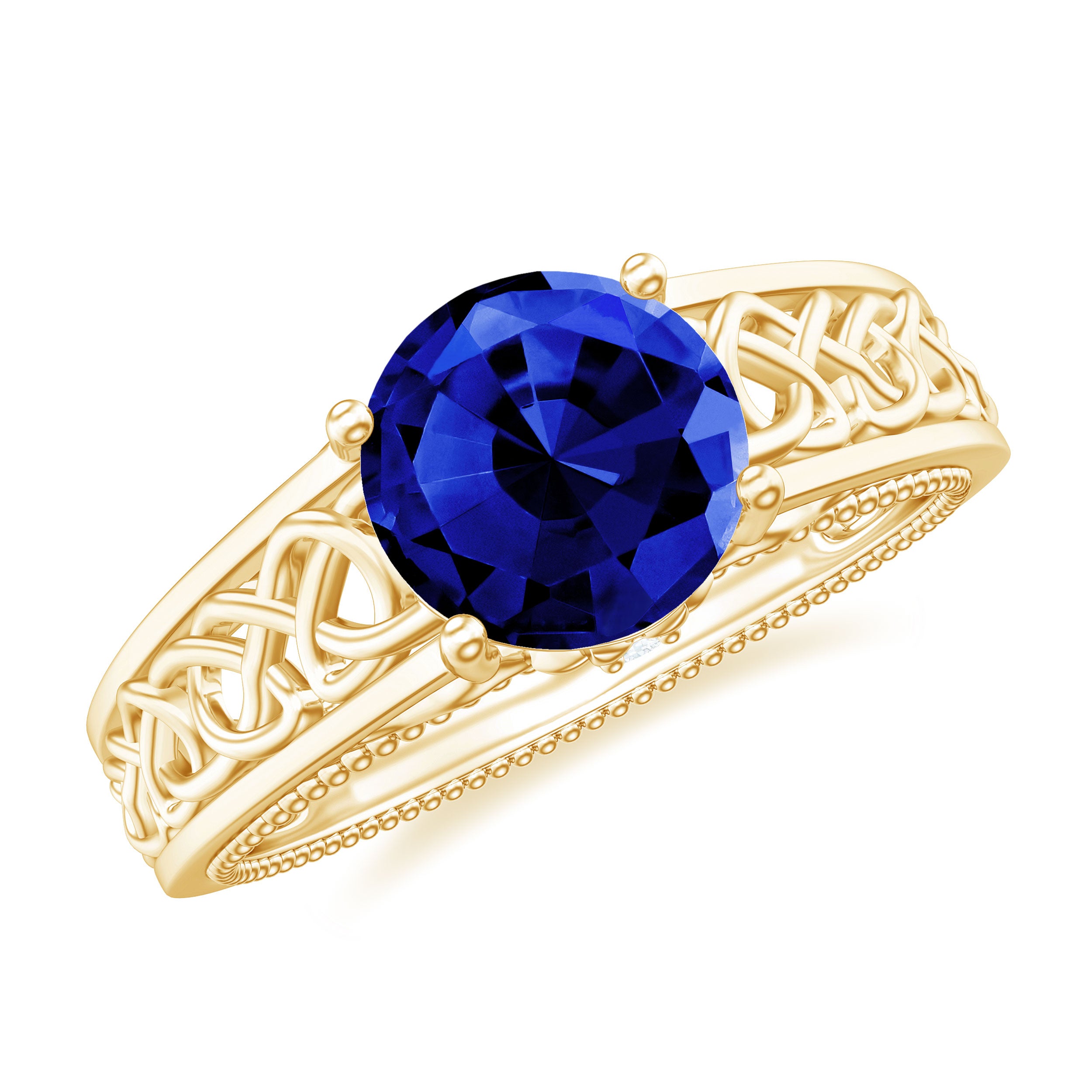 Rosec Jewels-Vintage Style Lab Grown Blue Sapphire Celtic Engagement Ring with Diamond