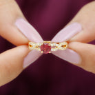 1 CT Round Shape Rhodolite and Diamond Criss Cross Ring Rhodolite - ( AAA ) - Quality - Rosec Jewels