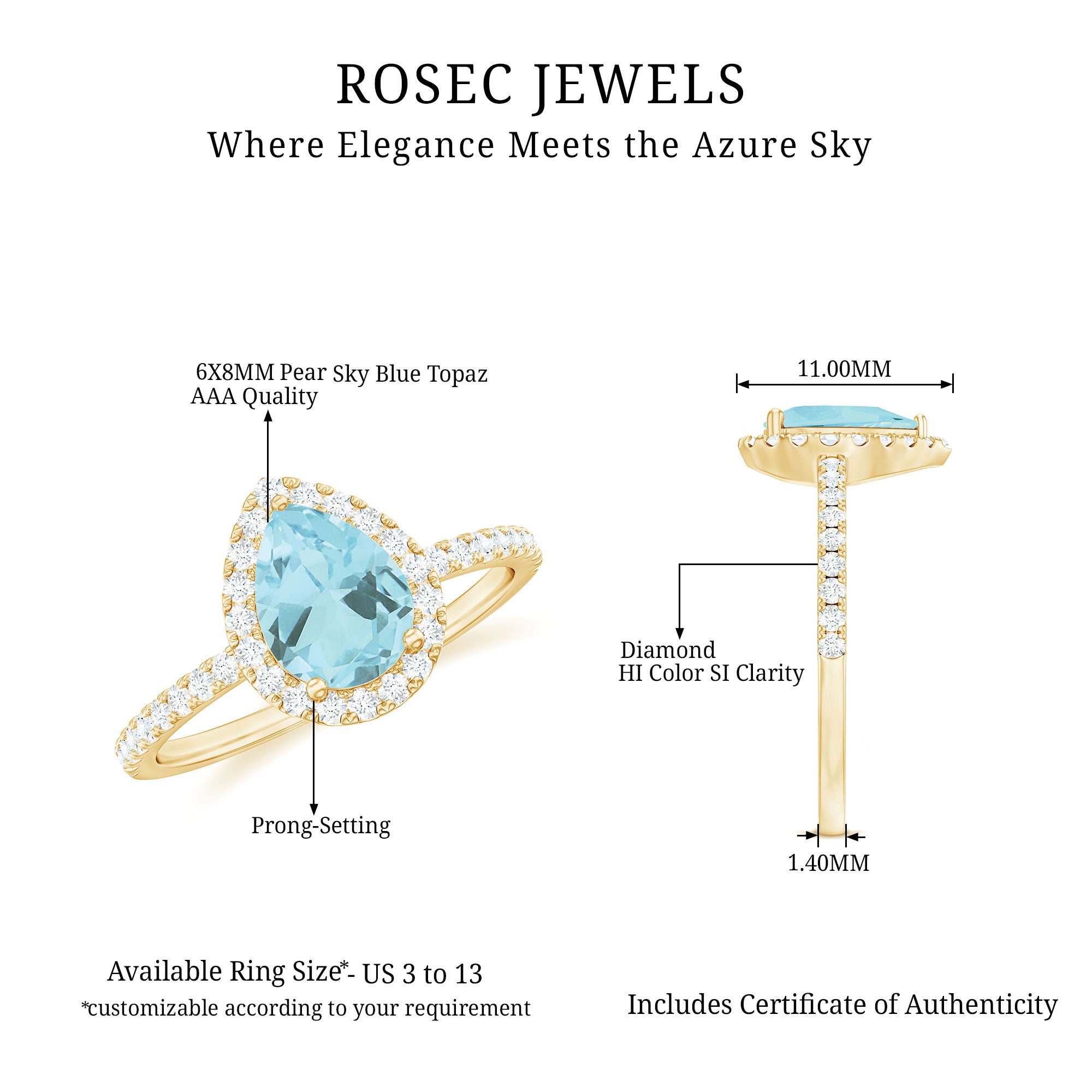 1.5 CT Sky Blue Topaz Teardrop Engagement Ring with Diamond Halo Sky Blue Topaz - ( AAA ) - Quality - Rosec Jewels