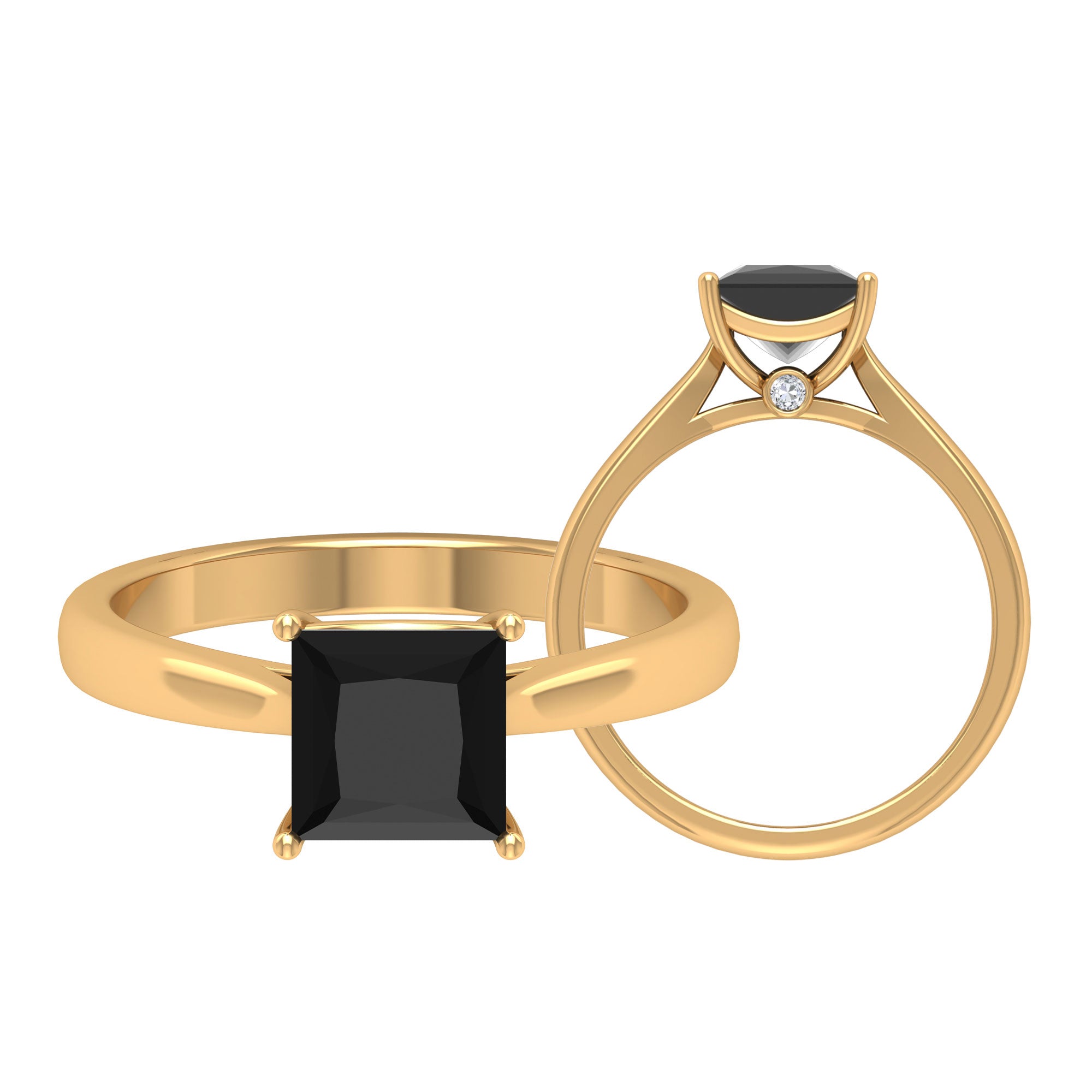 1.25 CT Lab Created Black Diamond Solitaire Ring with Diamond Lab Created Black Diamond - ( AAAA ) - Quality - Rosec Jewels