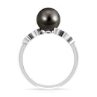 Tahitian Black Pearl and Diamond Leaf Minimal Engagement Ring Tahitian pearl - ( AAA ) - Quality - Rosec Jewels