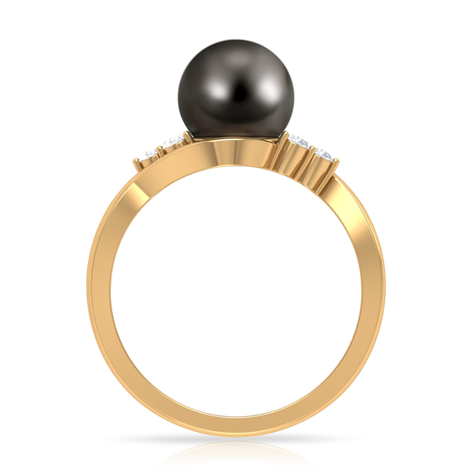 Bypass Tahitian Pearl Engagement Ring with Diamond Trio Tahitian pearl - ( AAA ) - Quality - Rosec Jewels