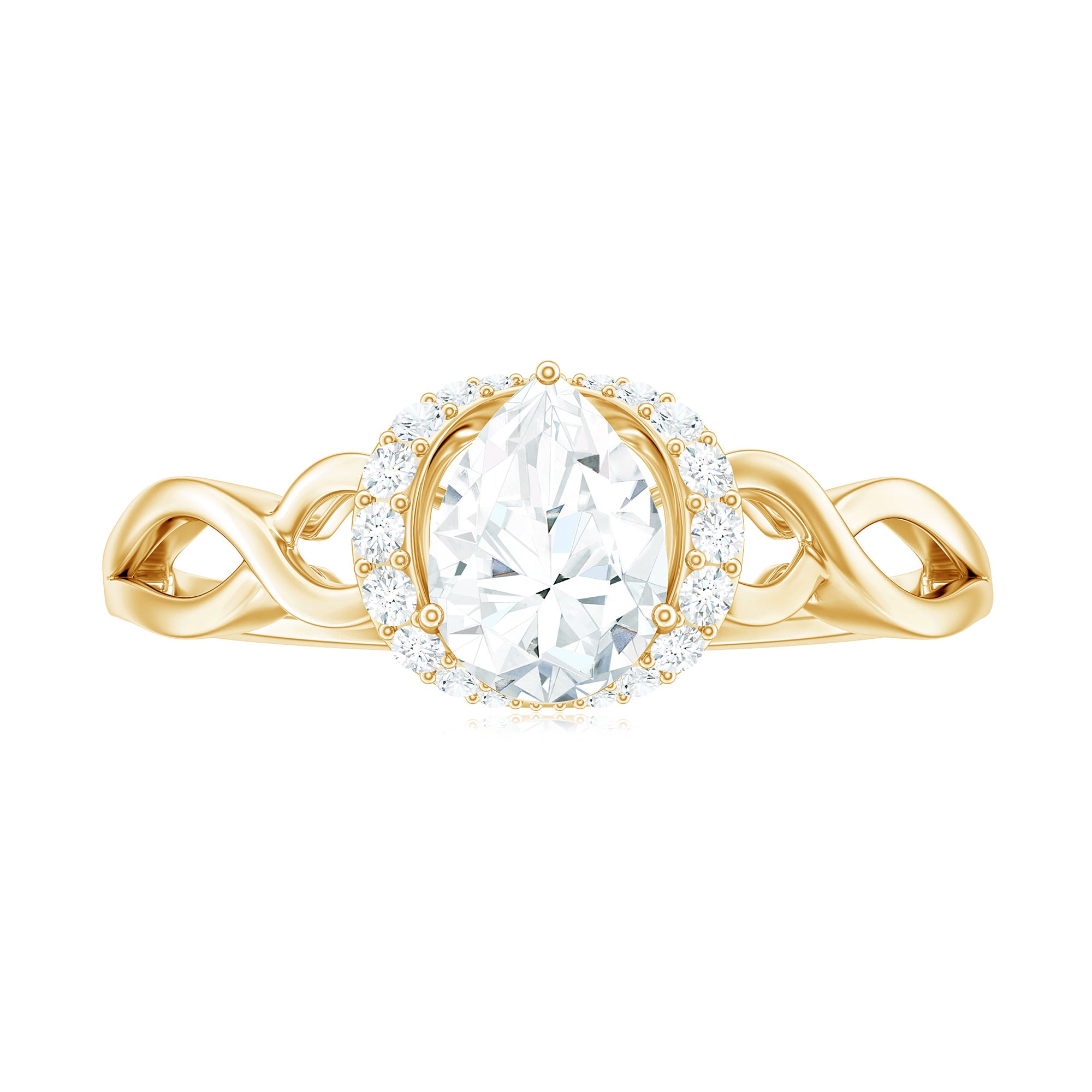 Pear Shaped Moissanite Solitaire Infinity Ring in Gold Moissanite - ( D-VS1 ) - Color and Clarity - Rosec Jewels