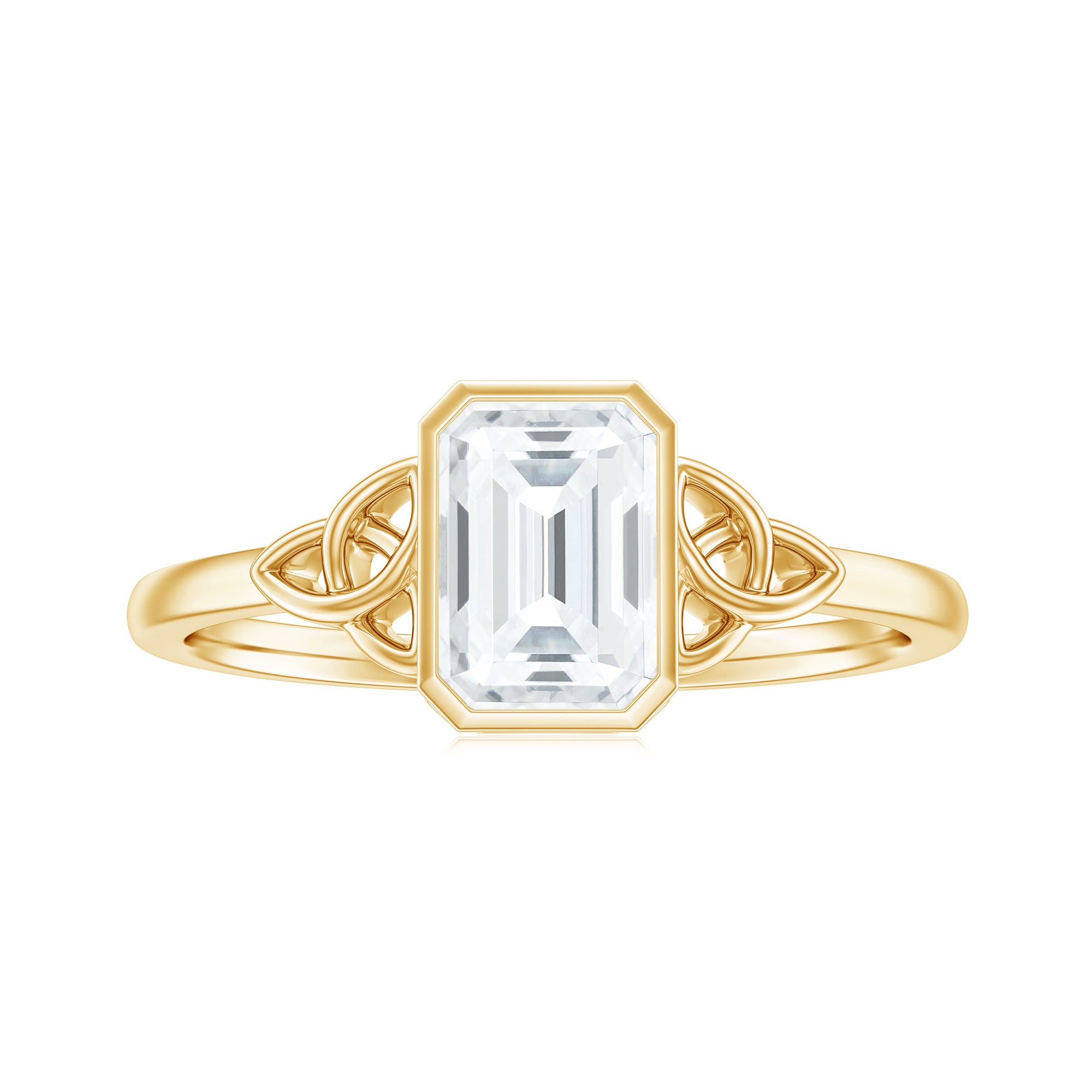 Emerald Cut Moissanite Solitaire Celtic Knot Ring in Bezel Setting Moissanite - ( D-VS1 ) - Color and Clarity - Rosec Jewels