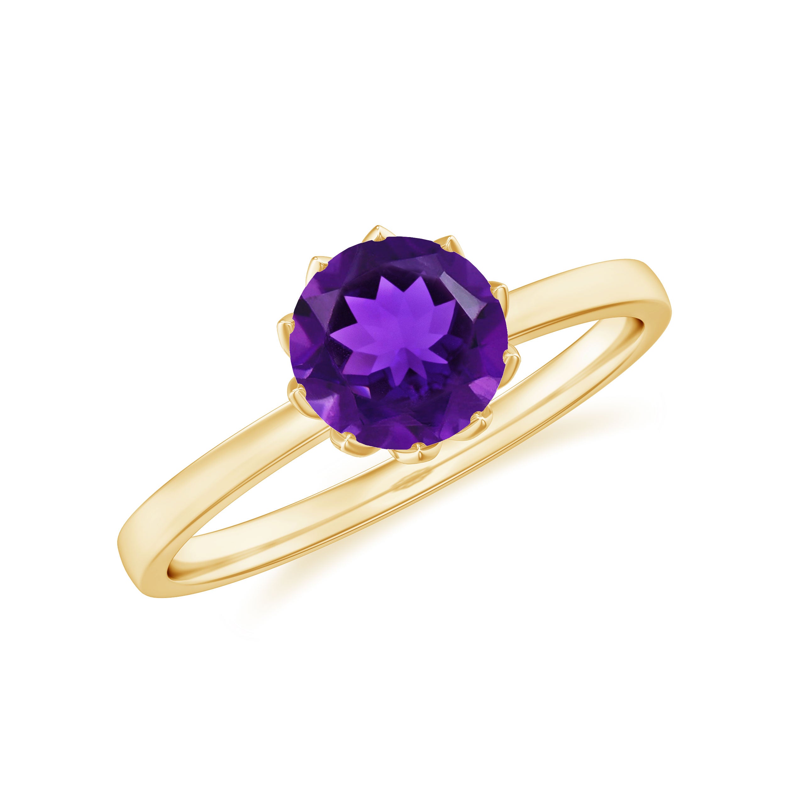 Real Amethyst Solitaire Ring in Lotus Basket Setting Amethyst - ( AAA ) - Quality - Rosec Jewels