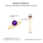 Real Amethyst Solitaire Ring in Lotus Basket Setting Amethyst - ( AAA ) - Quality - Rosec Jewels