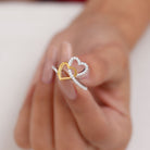 1/2 CT Moissanite Interlock Twin Heart Ring in Gold Moissanite - ( D-VS1 ) - Color and Clarity - Rosec Jewels