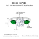 3 CT Moissanite and Created Emerald Trilogy Engagement Ring Lab Created Emerald - ( AAAA ) - Quality - Rosec Jewels