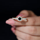 Round Black Onyx Minimal Engagement Ring with Diamond Black Onyx - ( AAA ) - Quality - Rosec Jewels