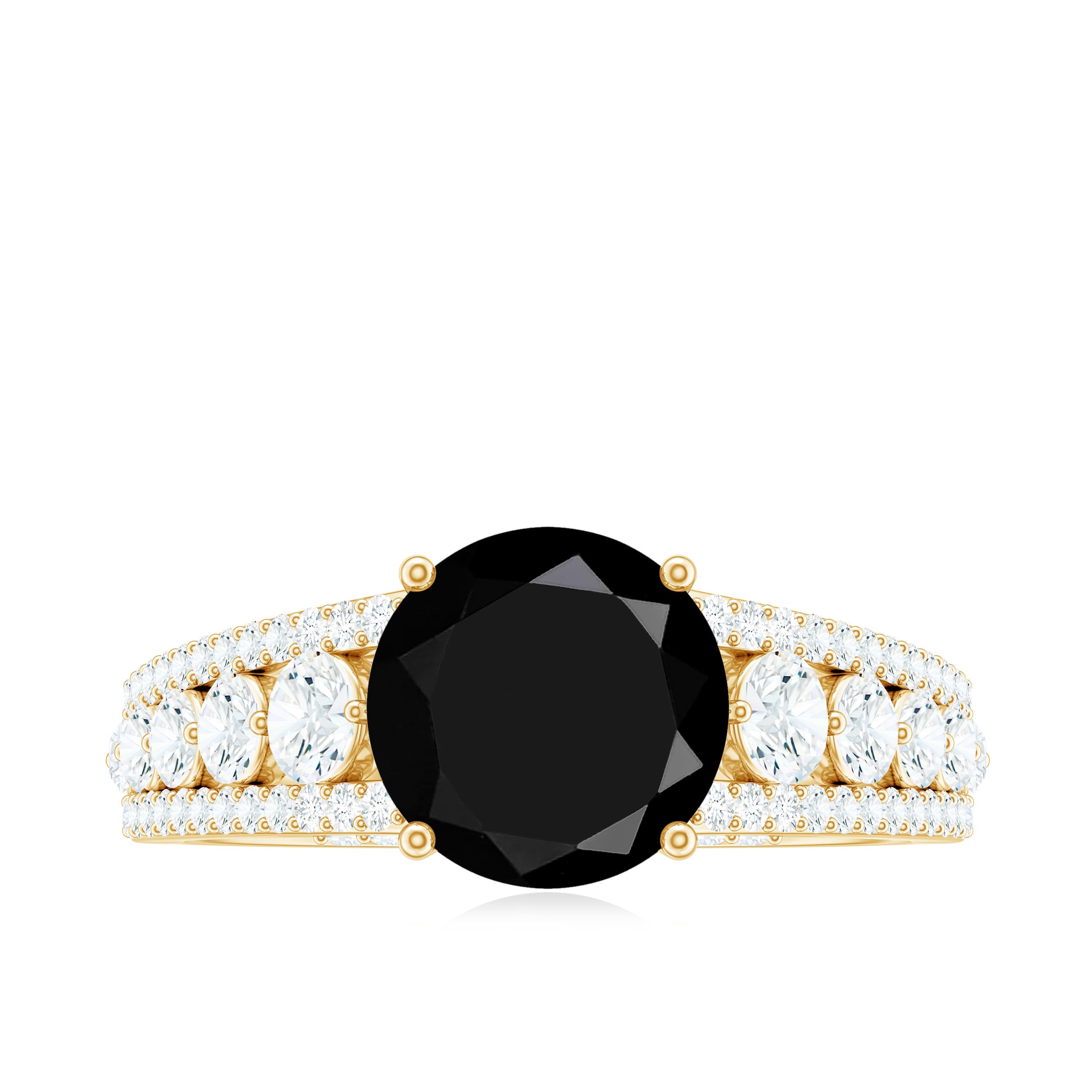 Round Black Onyx and Moissanite Statement Engagement Ring Black Onyx - ( AAA ) - Quality - Rosec Jewels