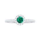 Lab Grown Emerald Minimal Halo Engagement Ring with Diamond Lab Created Emerald - ( AAAA ) - Quality - Rosec Jewels