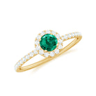 Lab Grown Emerald Minimal Halo Engagement Ring with Diamond Lab Created Emerald - ( AAAA ) - Quality - Rosec Jewels