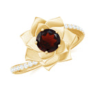 Flower Inspired Garnet Engagement Ring with Diamond Garnet - ( AAA ) - Quality - Rosec Jewels