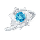 Swiss Blue Topaz and Diamond Flower Engagement Ring with Bypass Shank Swiss Blue Topaz - ( AAA ) - Quality - Rosec Jewels