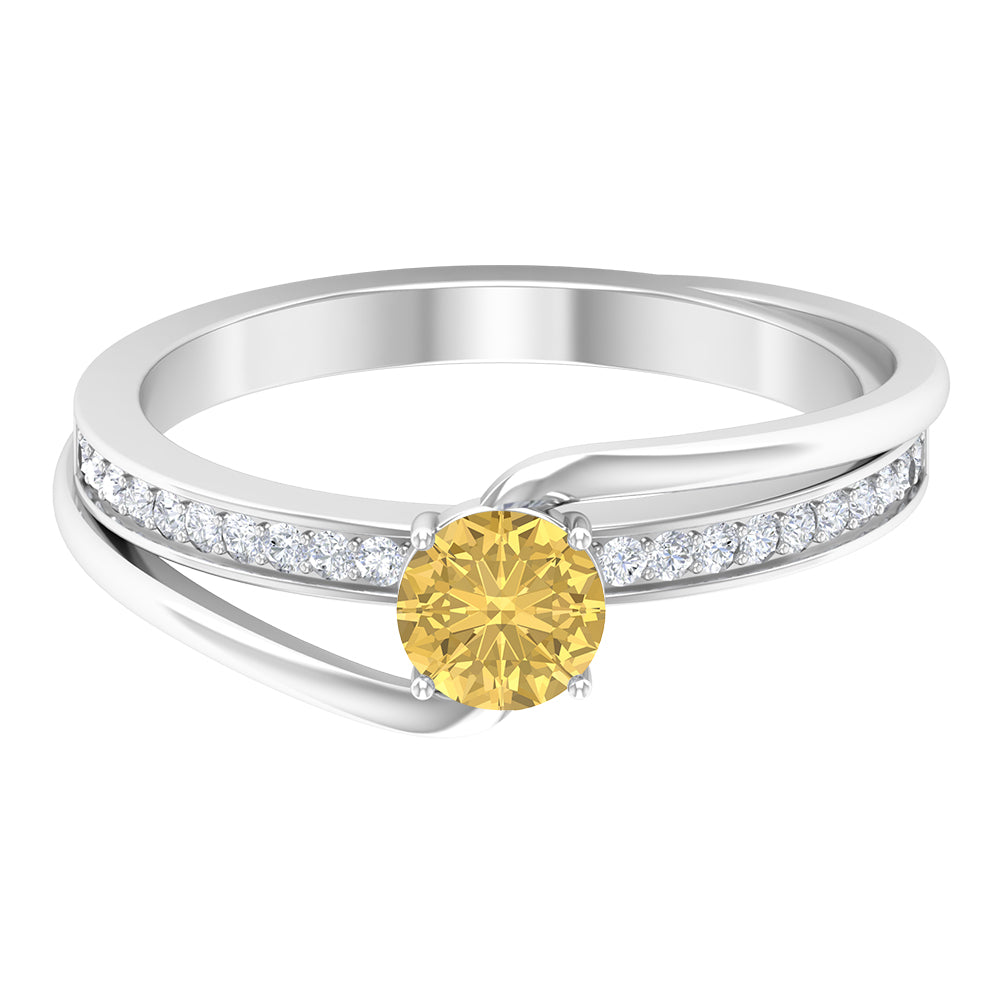 3/4 CT Citrine Solitaire Engagement Ring with Diamond Citrine - ( AAA ) - Quality - Rosec Jewels