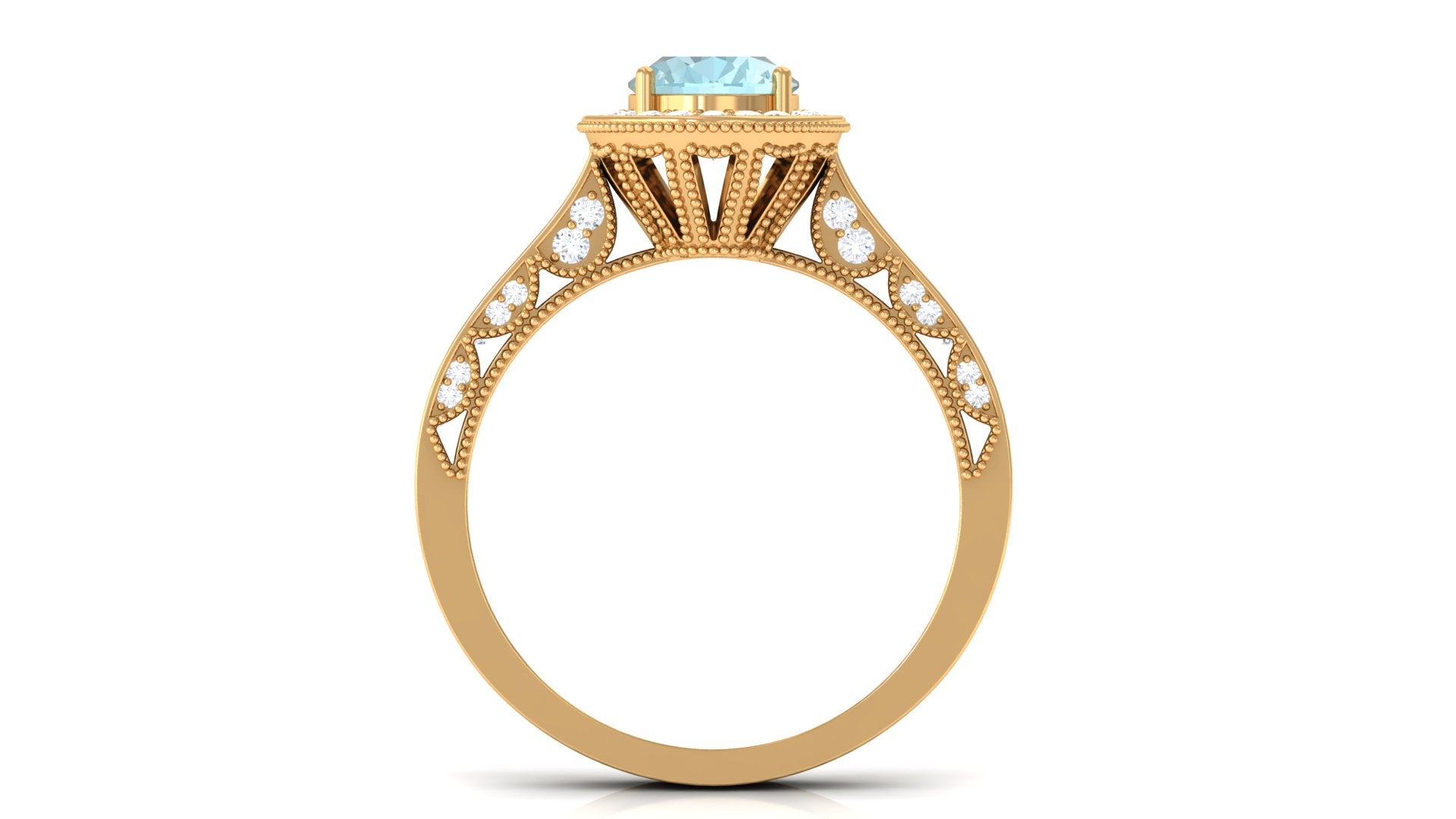 2 CT Oval Sky Blue Topaz Vintage Engagement Ring with Moissanite Halo Sky Blue Topaz - ( AAA ) - Quality - Rosec Jewels