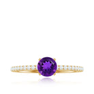 3/4 CT Amethyst Solitaire Ring with Diamond Side Stones Amethyst - ( AAA ) - Quality - Rosec Jewels