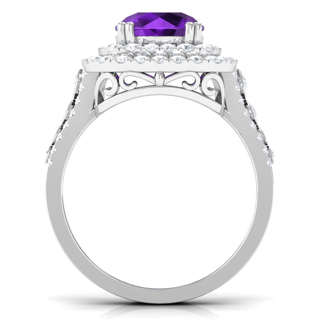 3 CT Amethyst Double Halo Engagement Ring with Moissanite Amethyst - ( AAA ) - Quality - Rosec Jewels