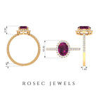 2 CT Oval Rhodolite Engagement Ring with Diamond Halo Rhodolite - ( AAA ) - Quality - Rosec Jewels