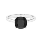 Cushion Cut Black Spinel Solitaire Ring with Surprise Diamond Black Spinel - ( AAA ) - Quality - Rosec Jewels