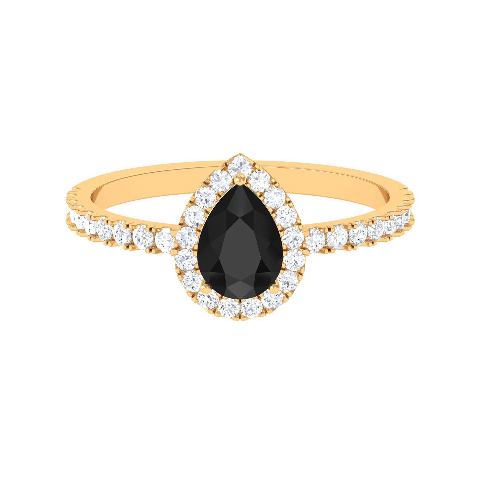 Pear Cut Black Spinel Solitaire Ring with Diamond Accent Black Spinel - ( AAA ) - Quality - Rosec Jewels