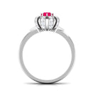 3/4 CT Solitaire Ruby Flower Ring with Diamond Accent Ruby - ( AAA ) - Quality - Rosec Jewels