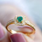 Vintage Inspired Emerald Engagement Ring with Diamond Halo Emerald - ( AAA ) - Quality - Rosec Jewels