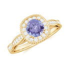 Vintage Inspired Round Tanzanite Engagement Ring with Diamond Halo Tanzanite - ( AAA ) - Quality - Rosec Jewels