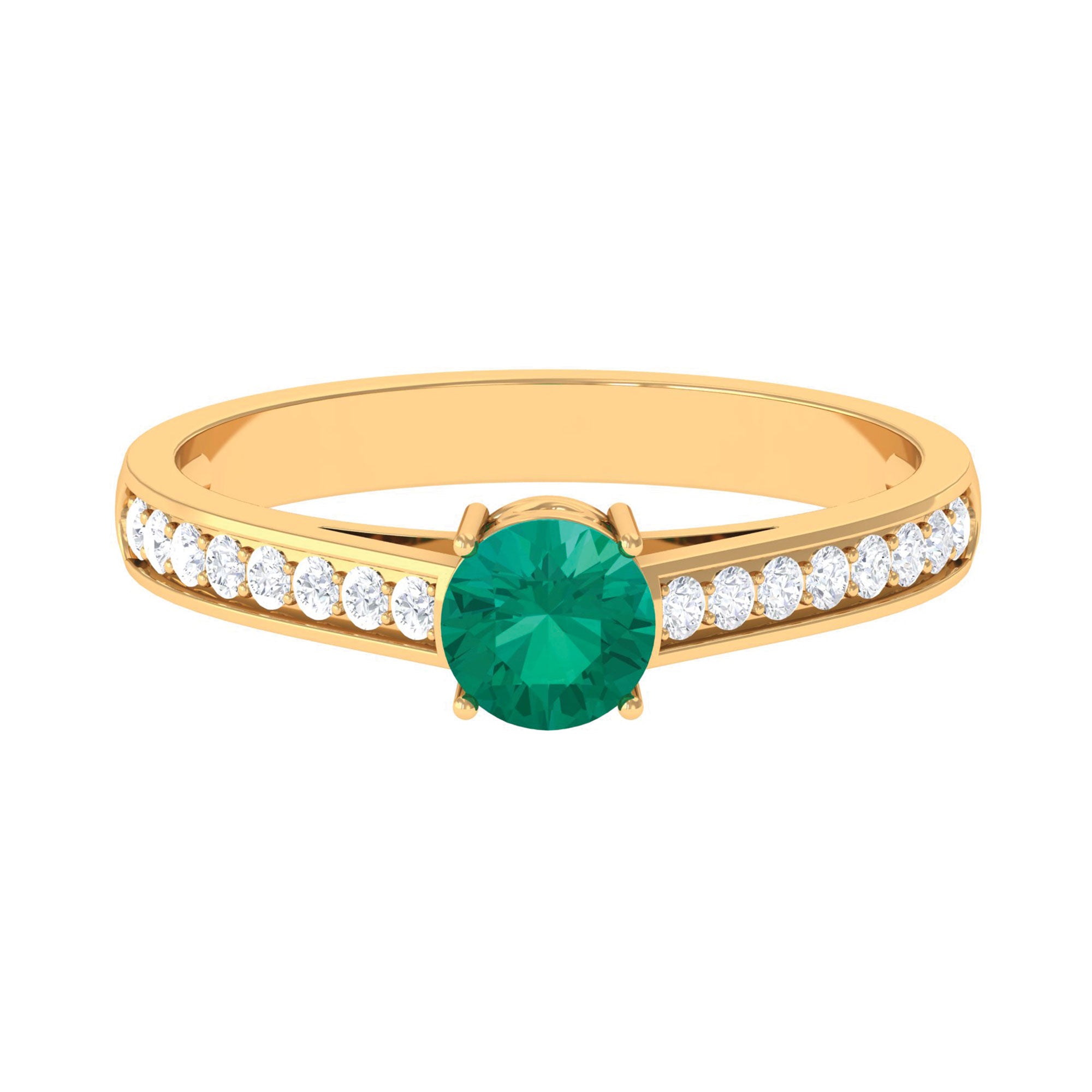 1 CT Classic Emerald and Diamond Ring Emerald - ( AAA ) - Quality - Rosec Jewels