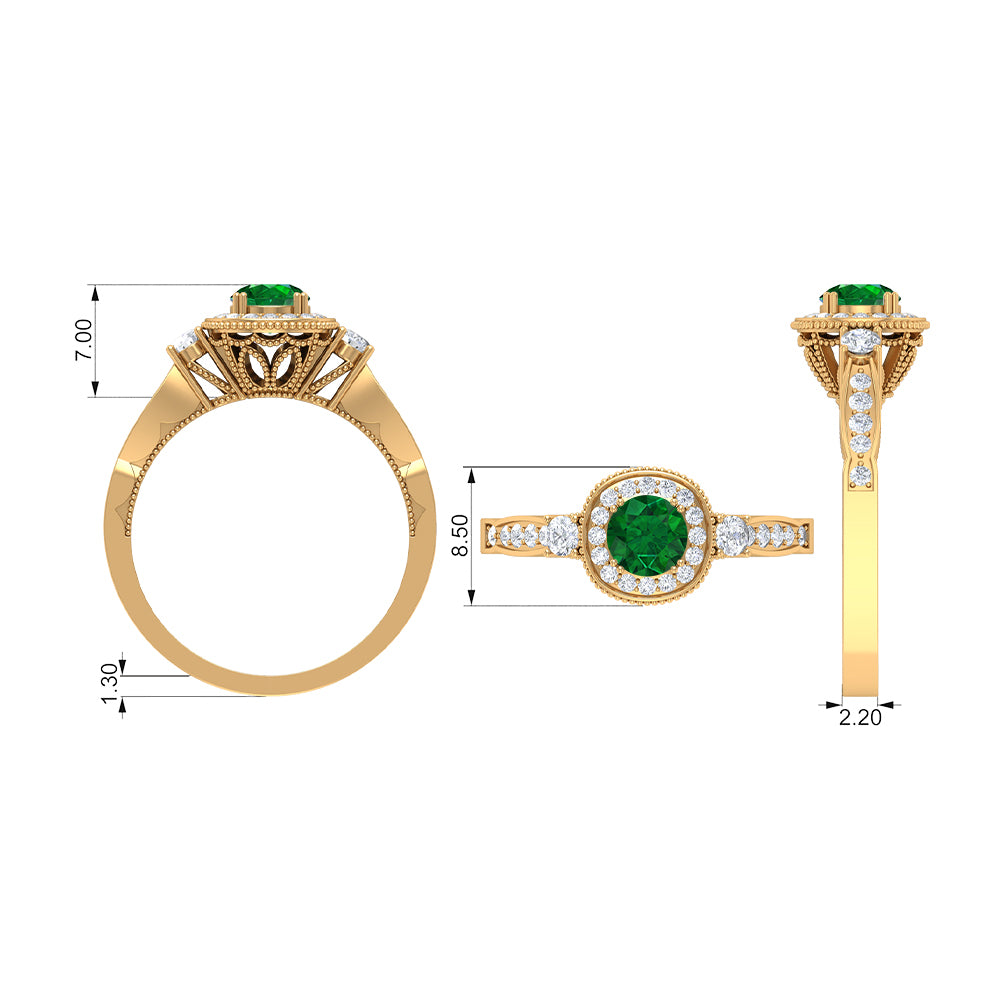 Emerald and Diamond Vintage Engagement Ring Emerald - ( AAA ) - Quality - Rosec Jewels