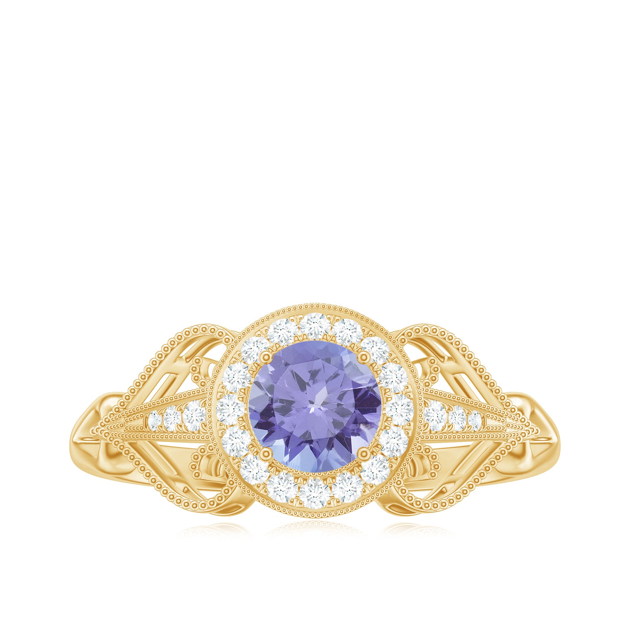 3/4 CT Tanzanite and Diamond Vintage Milgrain Ring Tanzanite - ( AAA ) - Quality - Rosec Jewels