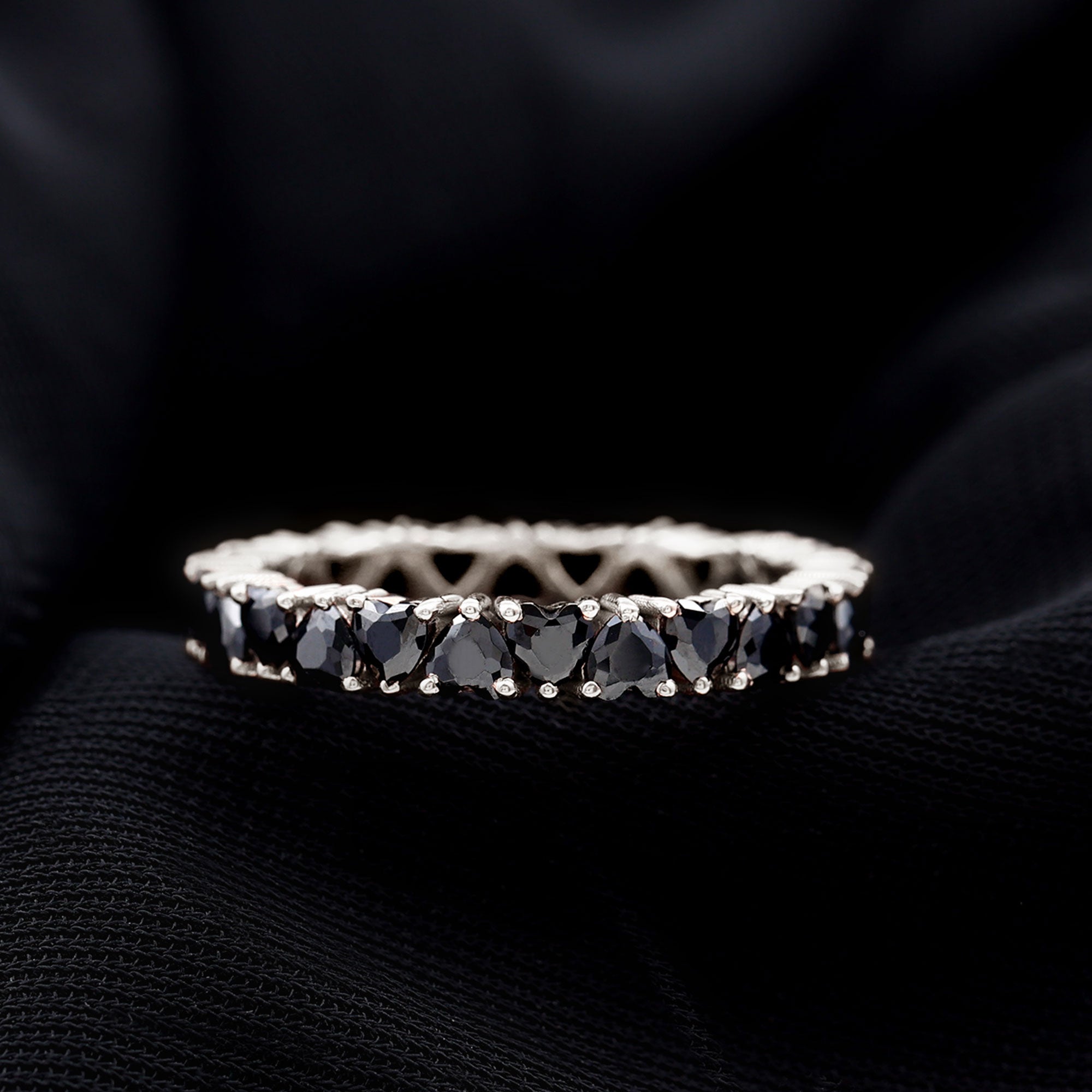 Created Black Diamond Heart Eternity Band Lab Created Black Diamond - ( AAAA ) - Quality - Rosec Jewels