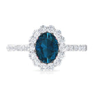 Oval Cut London Blue Topaz with Diamond Halo Ring London Blue Topaz - ( AAA ) - Quality - Rosec Jewels