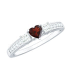 Three Stone Engagement Ring with Heart Shape Garnet and Diamond Garnet - ( AAA ) - Quality - Rosec Jewels