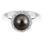 Natural Tahitian Pearl Solitaire with Diamond Halo Ring Tahitian pearl - ( AAA ) - Quality - Rosec Jewels