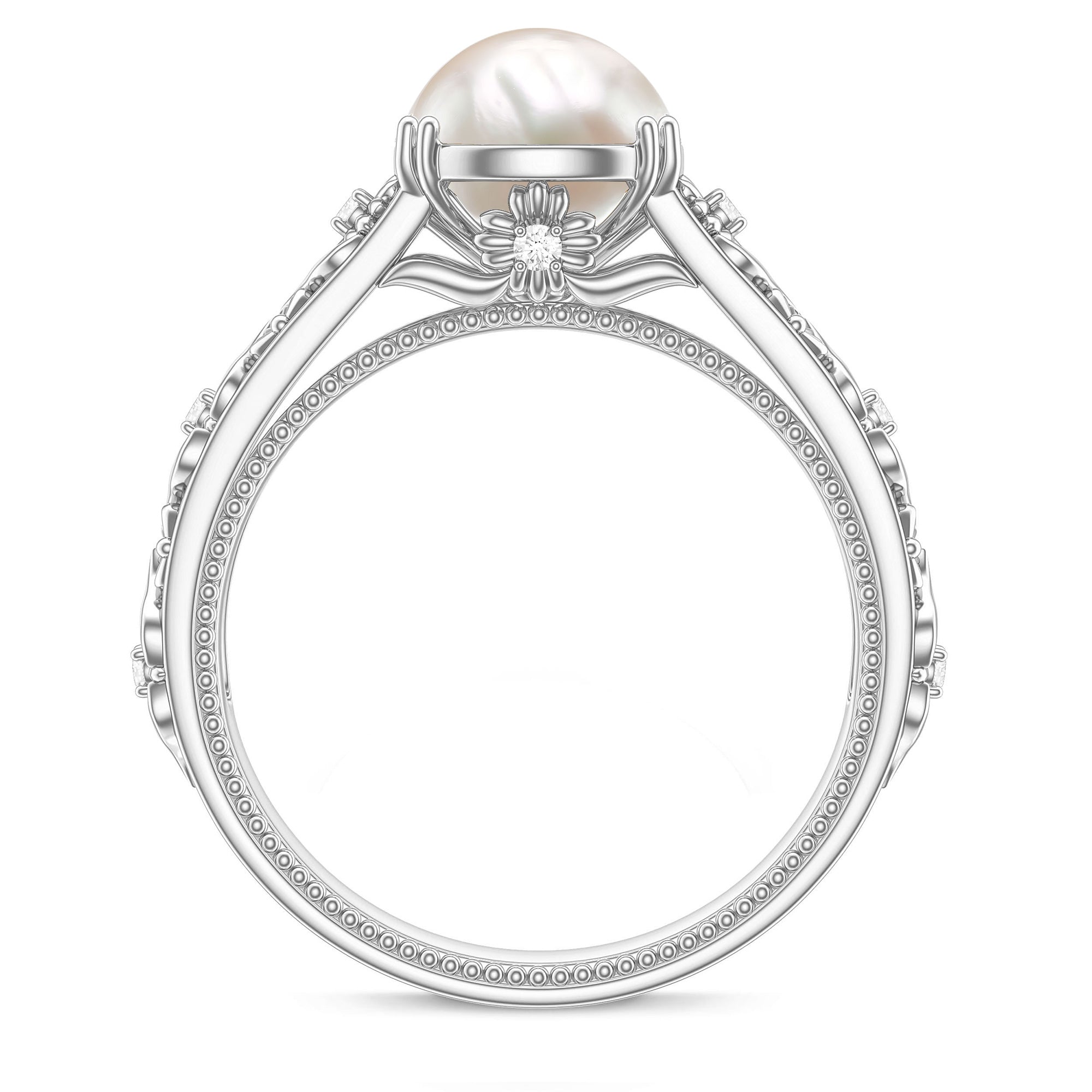 7.5 CT Freshwater Pearl Solitaire with Diamond Engagement Ring Freshwater Pearl - ( AAA ) - Quality - Rosec Jewels