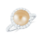 8 MM South Sea Pearl Engagement Ring with Diamond Floating Halo South Sea Pearl - ( AAA ) - Quality - Rosec Jewels