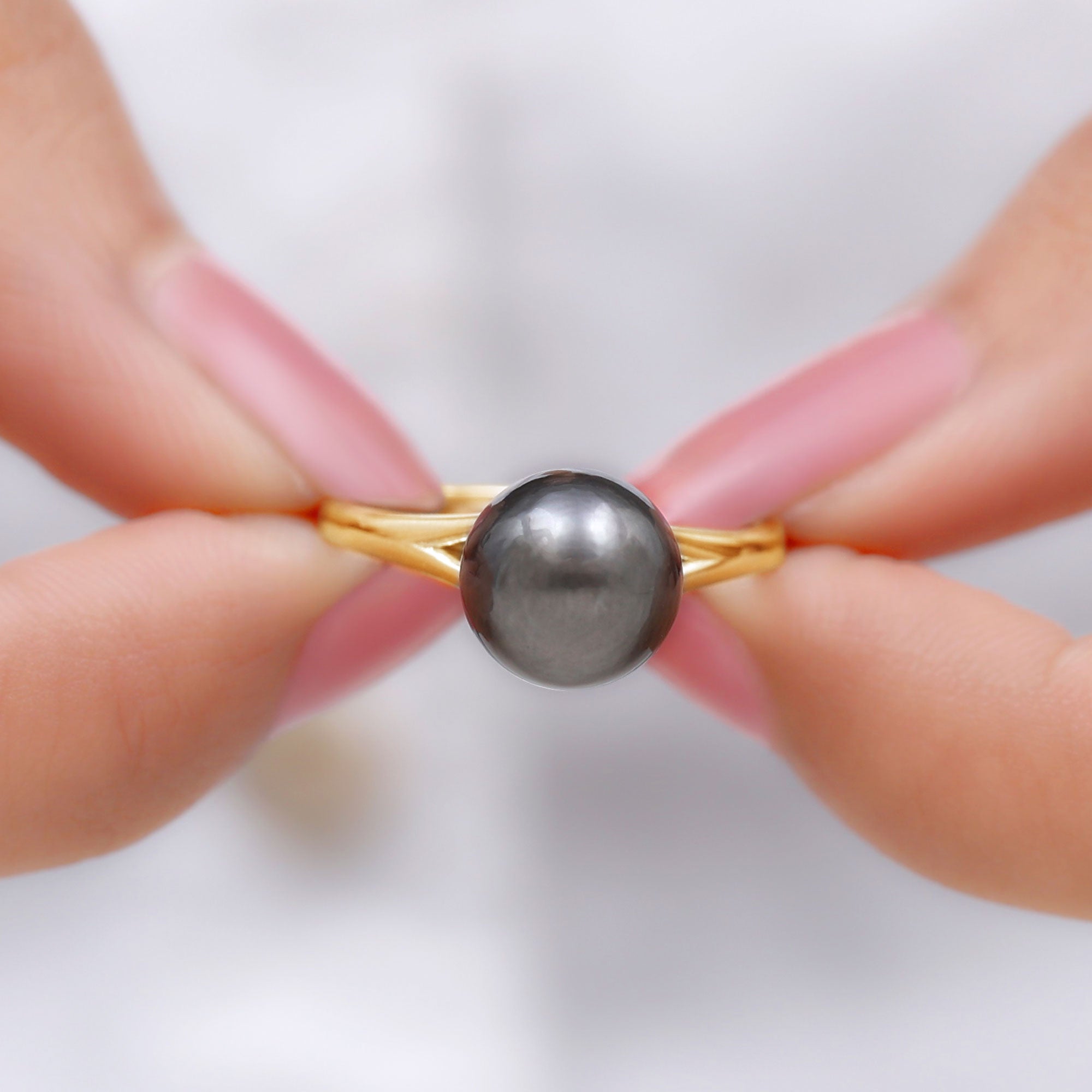 Tahitian Pearl Solitaire with Diamond Ring Tahitian pearl - ( AAA ) - Quality - Rosec Jewels