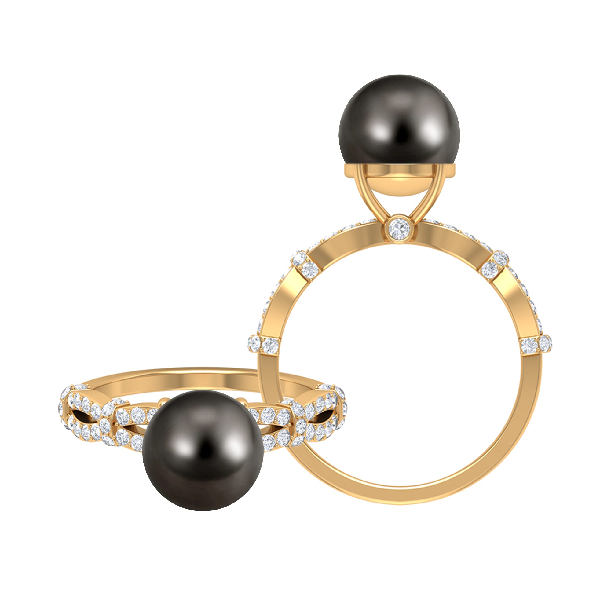 Tahitian Pearl Engagement Criss Cross Ring with Diamond Accent Tahitian pearl - ( AAA ) - Quality - Rosec Jewels