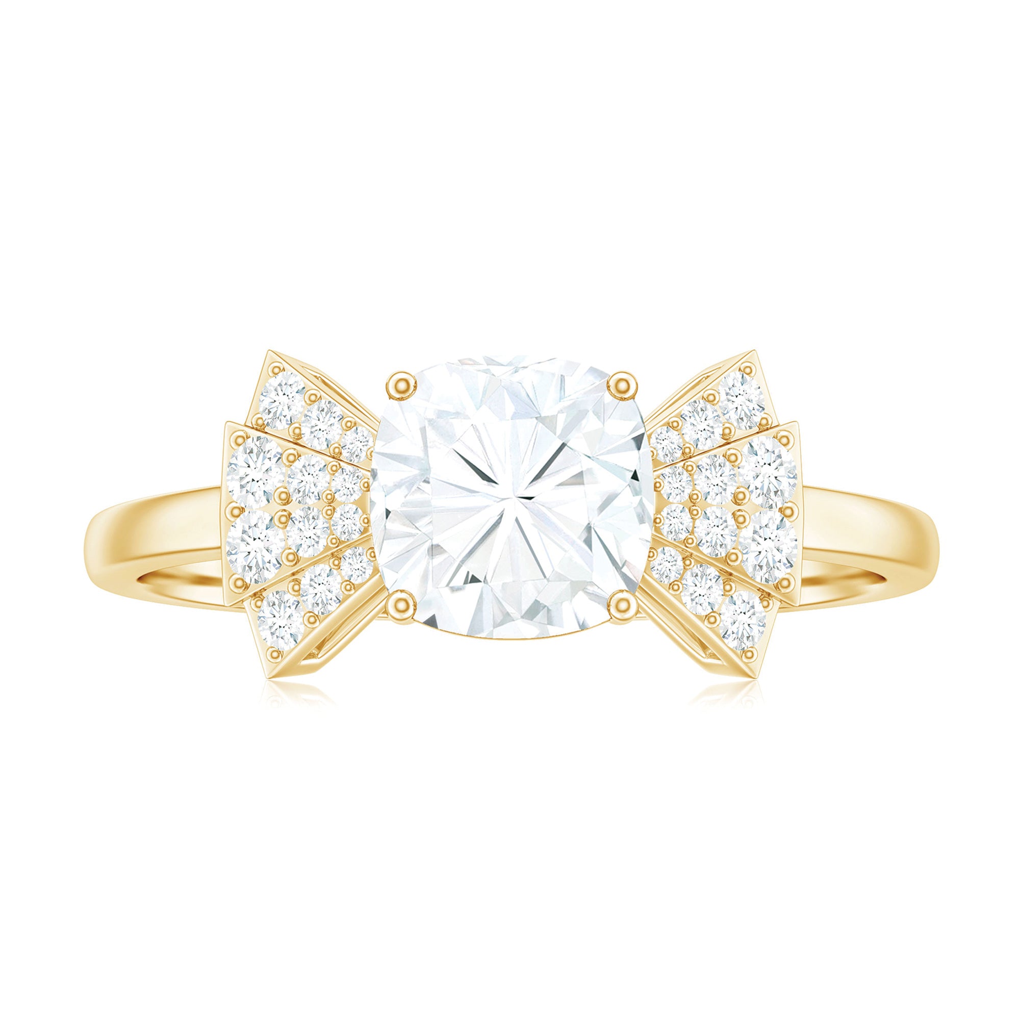 Cushion Cut Moissanite Solitaire Designer Engagement Ring in Gold Moissanite - ( D-VS1 ) - Color and Clarity - Rosec Jewels