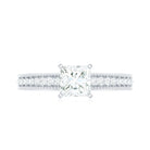 Princess Cut Moissanite Solitaire Engagement Ring with Gold Beaded Moissanite - ( D-VS1 ) - Color and Clarity - Rosec Jewels