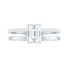 Emerald Cut Solitaire Moissanite Double Band Engagement Ring Moissanite - ( D-VS1 ) - Color and Clarity - Rosec Jewels