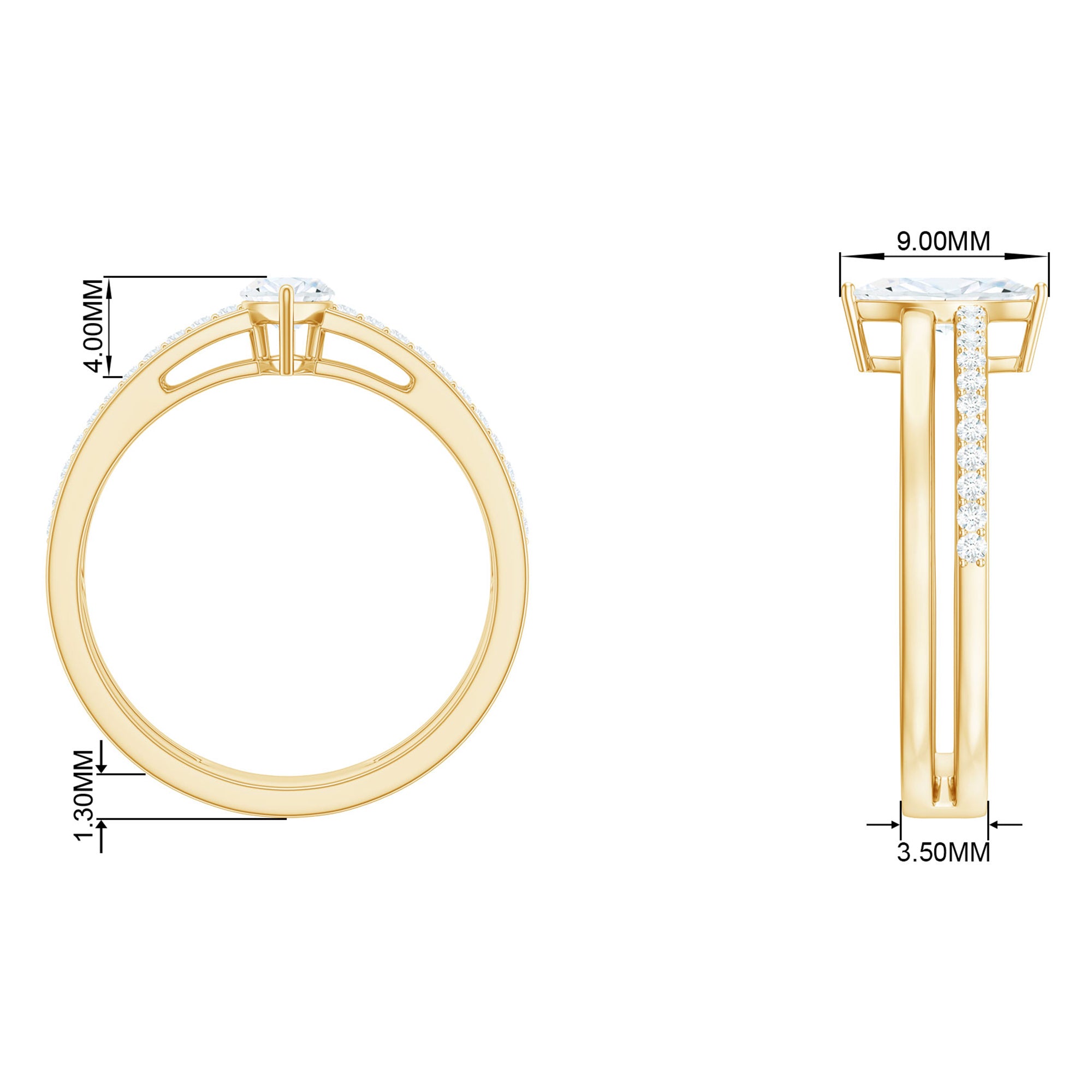 Certified Marquise Cut Moissanite Solitaire Double Band Ring Moissanite - ( D-VS1 ) - Color and Clarity - Rosec Jewels