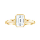 Bezel Set Emerald Cut Moissanite Solitaire Promise Ring in Spilt Shank Moissanite - ( D-VS1 ) - Color and Clarity - Rosec Jewels