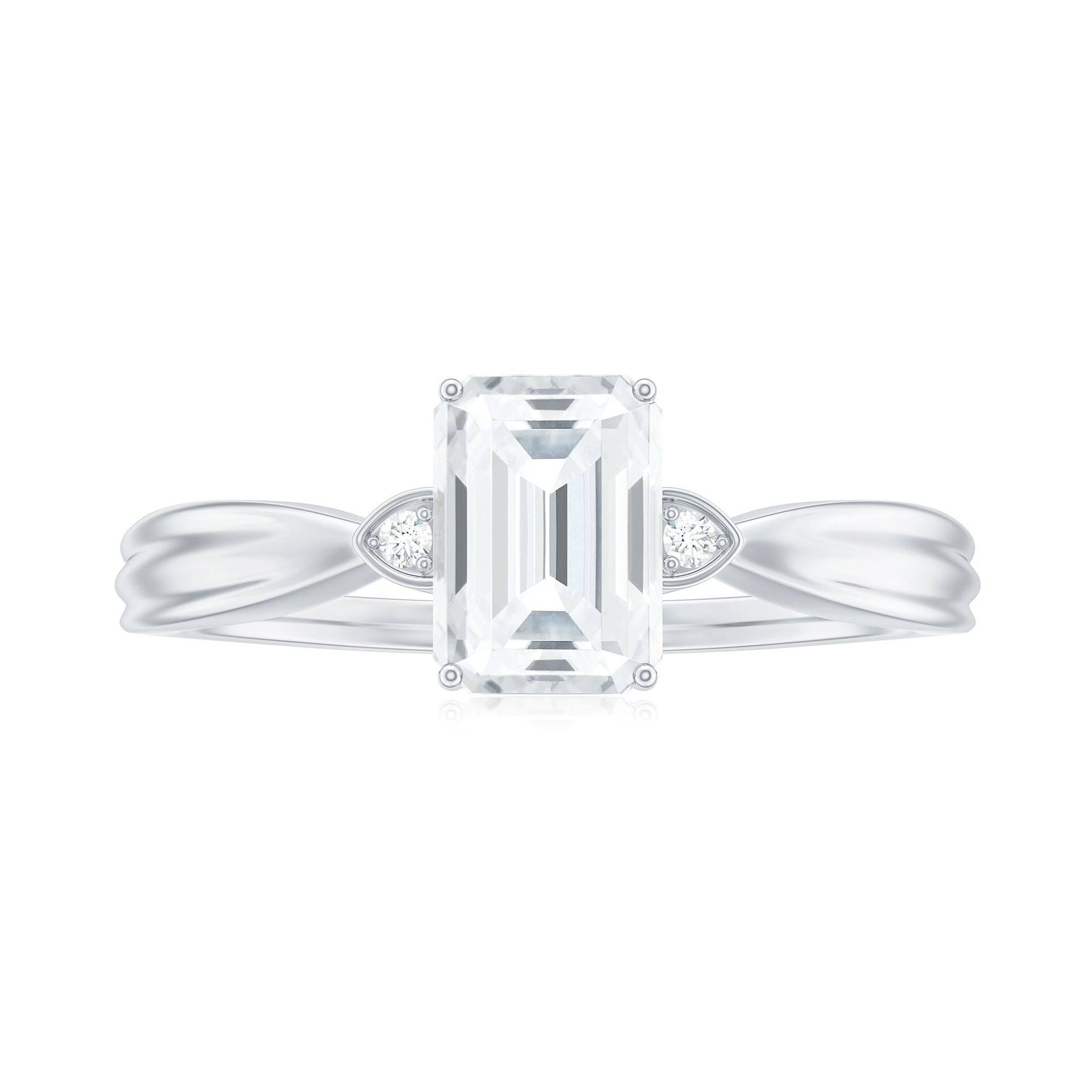 Emerald Cut Moissanite Simple Solitaire Engagement Ring for Girlfriend Moissanite - ( D-VS1 ) - Color and Clarity - Rosec Jewels