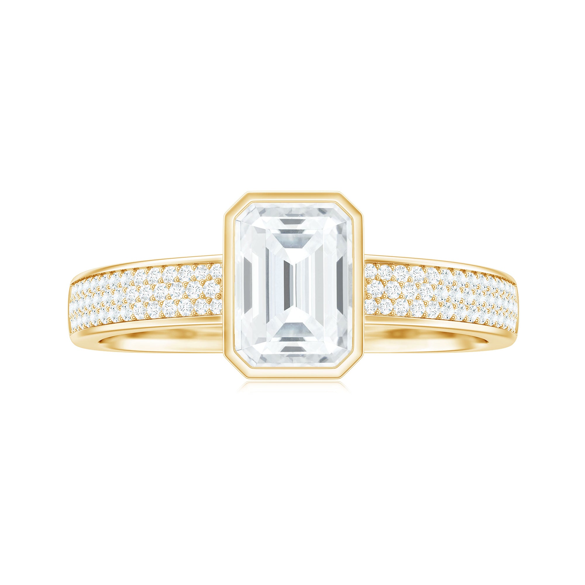 Emerald Cut Moissanite Solitaire Engagement Ring in Bezel Setting Moissanite - ( D-VS1 ) - Color and Clarity - Rosec Jewels