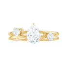 Pear Cut Moissanite Engagement Double Band Ring in Gold Moissanite - ( D-VS1 ) - Color and Clarity - Rosec Jewels