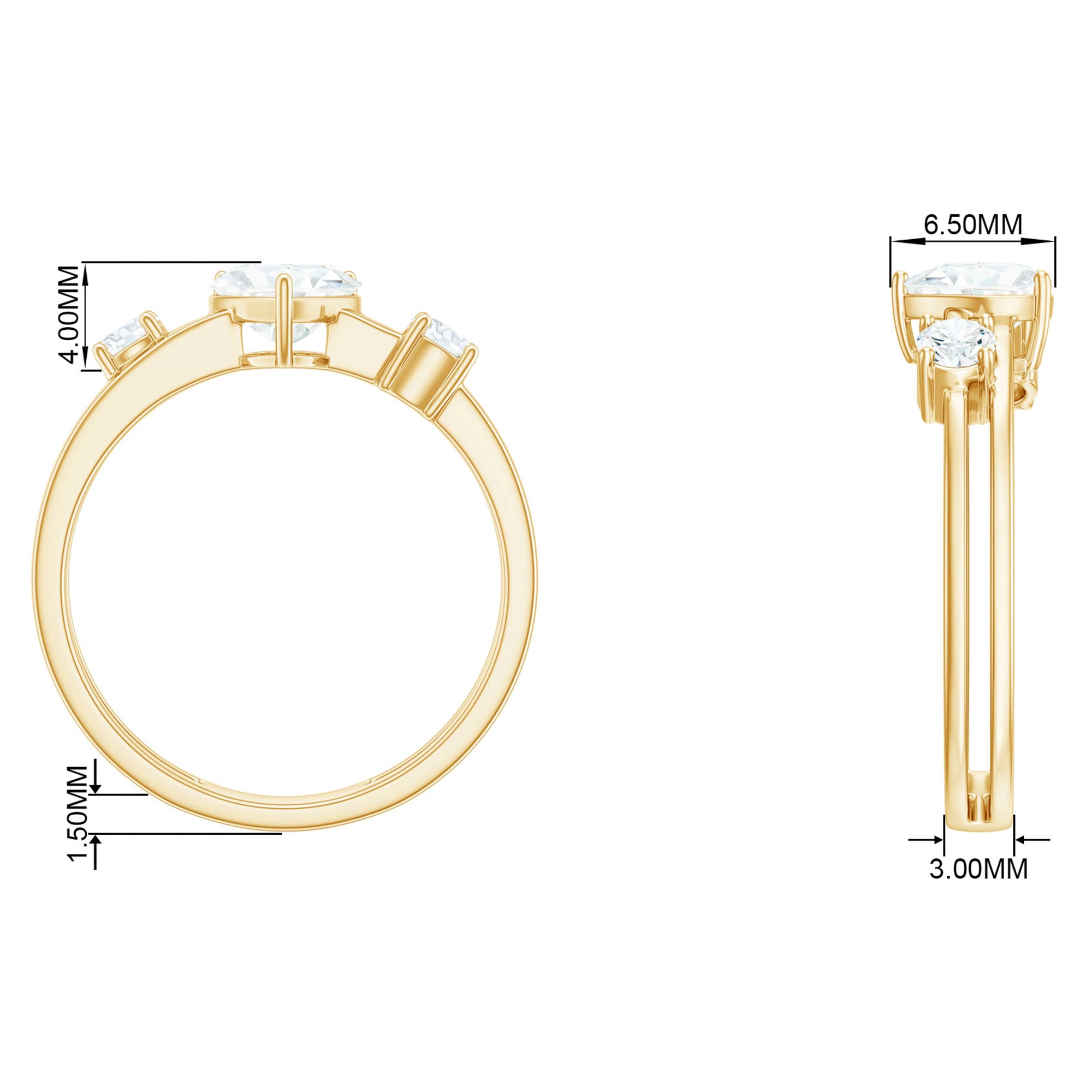 Heart Shape Moissanite Double Band Promise Ring in Gold Moissanite - ( D-VS1 ) - Color and Clarity - Rosec Jewels